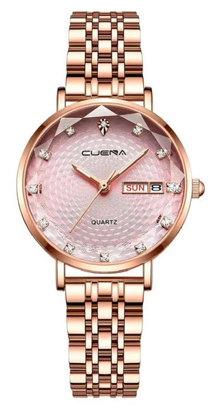 Picture of CUENA 6002 Luxury Date Rhinestone Bracelet Ladies Watch-Pink