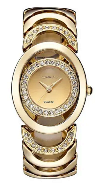 Picture of CRRJU 2201 Luxury Famous Brands Rhinestone Bracelet Ladies Wristwatch- Gold