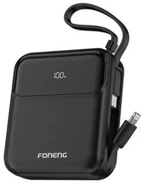 Picture of FONENG PX111 10000mAh Mini 22.5W Power Bank with 2 Built-in Cables- Black