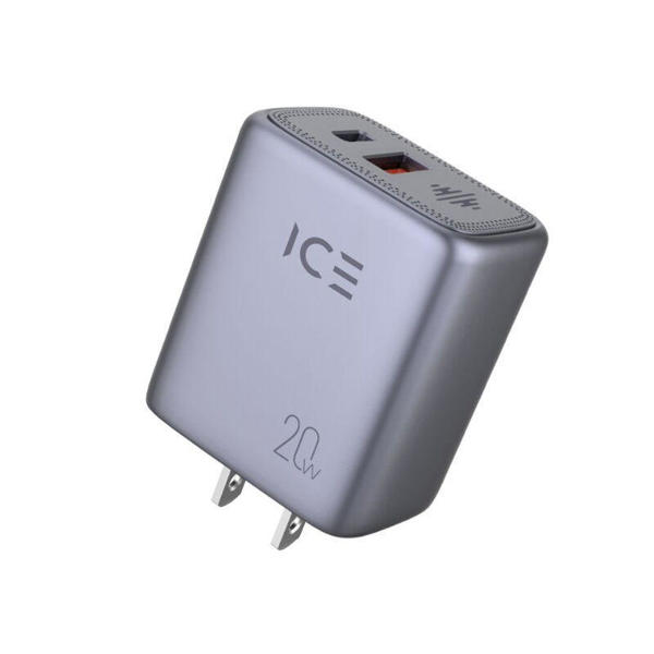 Picture of ICE 20W Dual Port Fast Charging Adapter (US Plug)-Metallic Grey