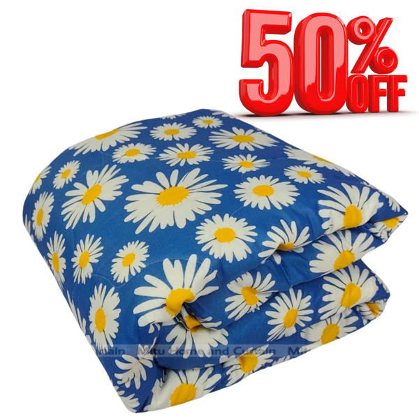 Picture of Economic Semi-Double European Cube Style Winter Comforter, 60*84 in / 5*7 ft (Sky Blue Flower)