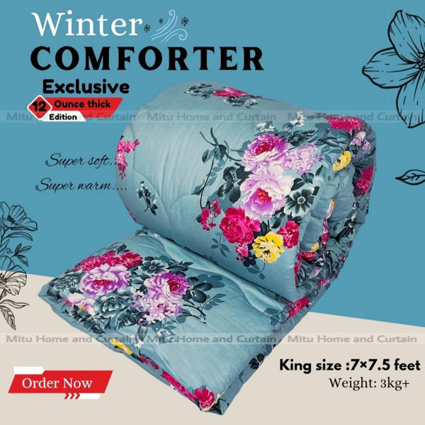 Picture of King Size Premium Cube Design Twill Cotton Fabric Winter Comforter, 7*7.5 ft / 84*90 in (Classic Ash)