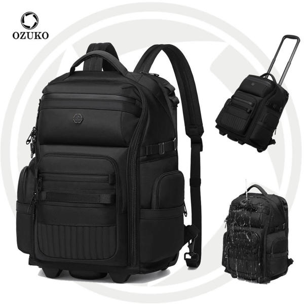 Picture of Ozuko 9820 Carry-On Luggage 2-Wheel Rolling TSA Approved Backpack with Trolley Bag for School Convenient Travel Bags - Black