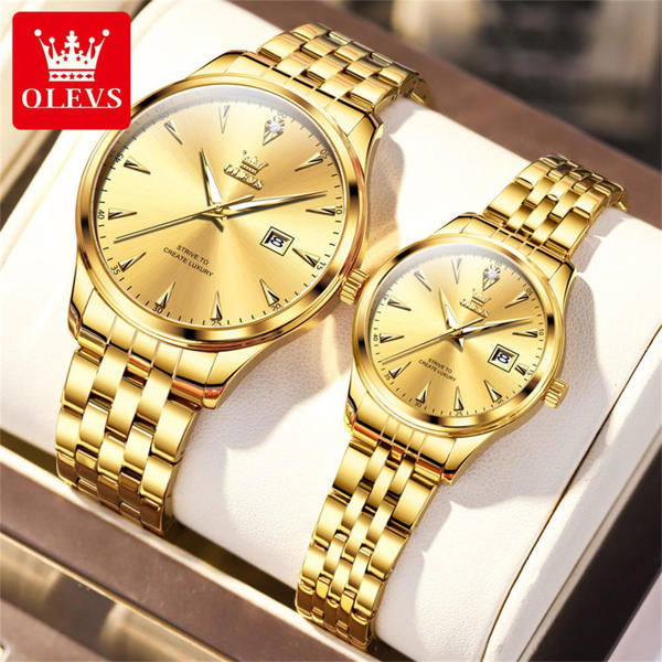 Picture of OLEVS 5598 Stainless Steel Analog Wrist Watch For Couple - Golden