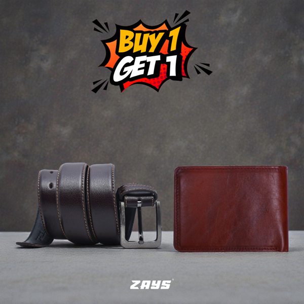 Picture of Zays Special Buy1 Get1 Offer - Premium Leather Belt and Wallet - Huge Savings on Quality Leather Accessories (ZSW107-ZMB102-Chocolate)