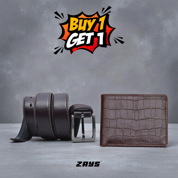 Picture of Zays Special Buy1 Get1 Offer - Premium Leather Belt and Wallet - Huge Savings on Quality Leather Accessories (ZSW123-ZMB102-Chocolate)