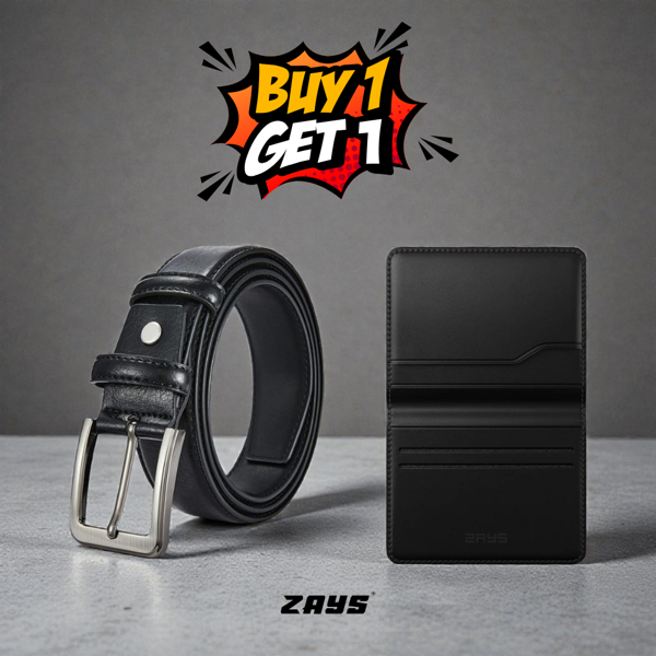 Picture of Zays Special Buy1 Get1 Offer - Premium Leather Belt and Card Holder - Huge Savings on Quality Leather Accessories (ZCW106-ZMB101-Black)