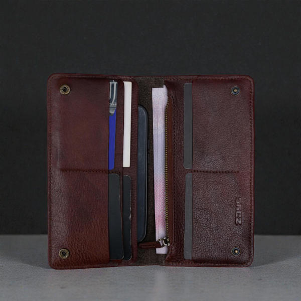 Picture of Zays Premium Genuine Leather Long Wallet for Unisex - Elegant Design Spacious Card and Mobile Slots - Durable Full Grain Leather (ZLW104-Antique Brown)