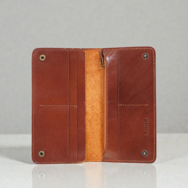 Picture of Zays Premium Genuine Leather Long Wallet for Unisex - Elegant Design Spacious Card and Mobile Slots - Durable Full Grain Leather (ZLW106-Brown)