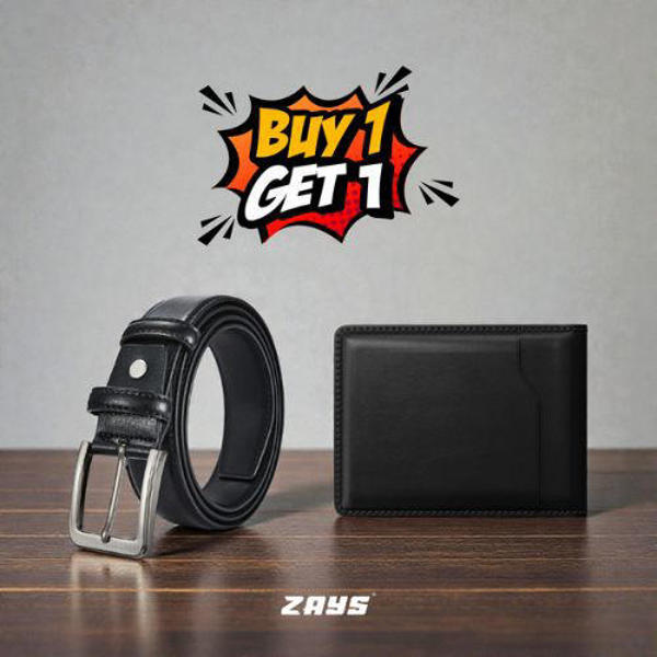 Picture of Zays Special Buy1 Get1 Offer - Premium Leather Belt and Wallet - Huge Savings on Quality Leather Accessories (ZSW101-ZMB101-Black)