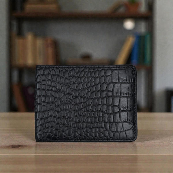 Picture of ZAYS Premium Handcrafted Crocodile Embossed Leather Bifold Wallet for Men And Women - Super Slim Durable Stylish Short Wallet - ZSW122-Black