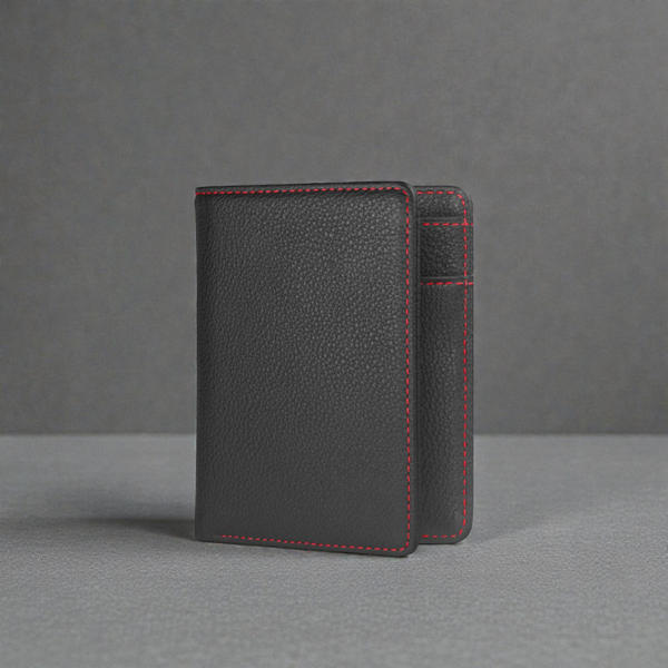 Picture of Zays Premium Handcrafted Slim Bifold Leather Short Wallet for unisex - Personalized Top-Grain Leather Wallet - Compact Durable Stylish - ZSW124-Black Red Suta