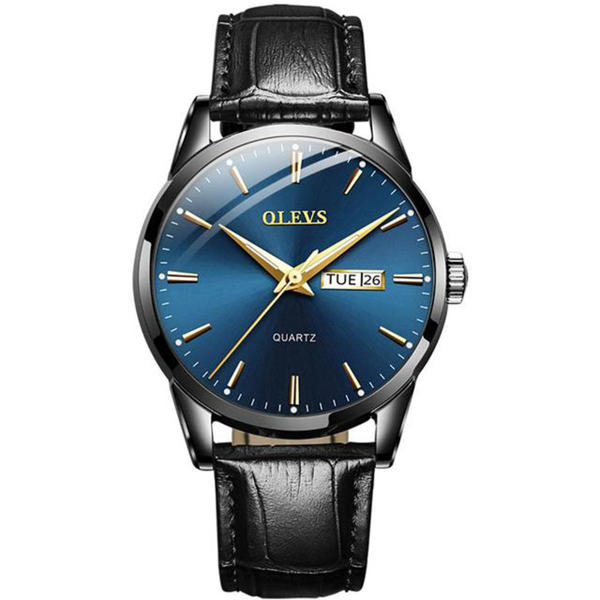 Picture of OLEVS 6898 Black PU Leather Analog Watch For Men - Royal Blue & Black