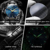 Picture of OLEVS 6898 Black PU Leather Analog Watch For Men - Royal Blue & Black