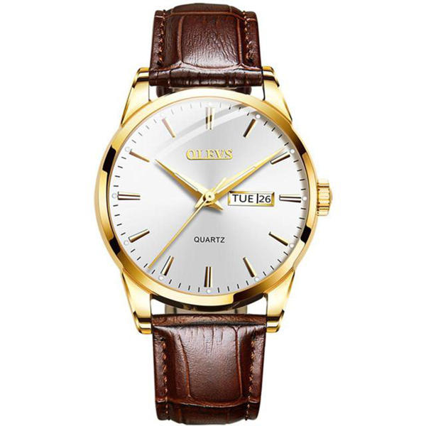 Picture of OLEVS 6898 Chocolate PU Leather Analog Watch For Men - White & Chocolate