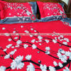 Picture of King Size Full Panel Cotton Bedsheet Set with Pillow Covers Chador Set (Red & Ash Leaf)