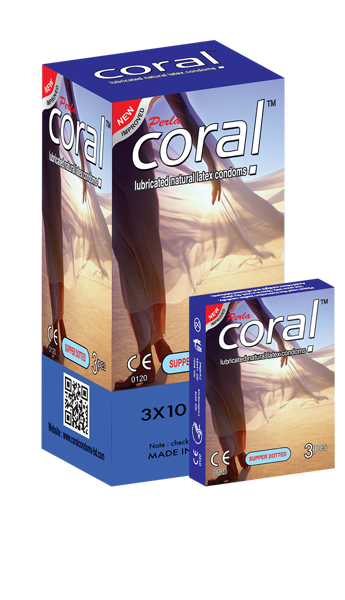 Picture of Coral Super Dotted Lubricated Natural Latex Condoms Full Box (30 Pcs)