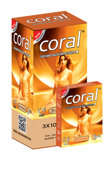 Picture of Coral 3 Fruits Flavors Girl Lubricated Natural Latex Condoms Full Box (30 Pcs)