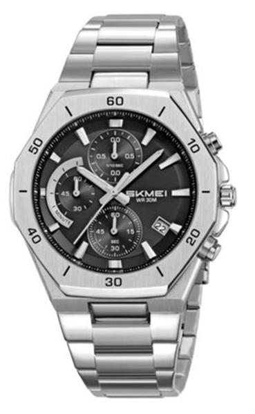 Picture of Skmei 2452 Chronograph Luminous Stainless Steel Quartz Watch for Men- Silver Black