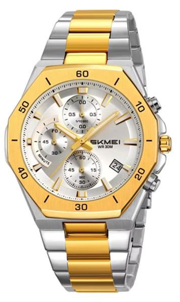 Picture of Skmei 2452 Chronograph Luminous Stainless Steel Quartz Watch for Men- Silver Gold