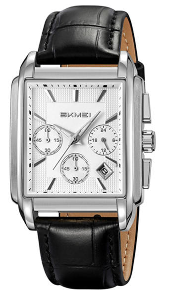 Picture of Skmei 2339 Square Dial Leather Strap Watch for Men-Silver & White
