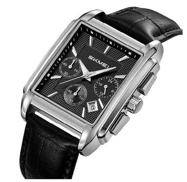Picture of Skmei 2339 Square Dial Leather Strap Watch for Men-Silver & Black
