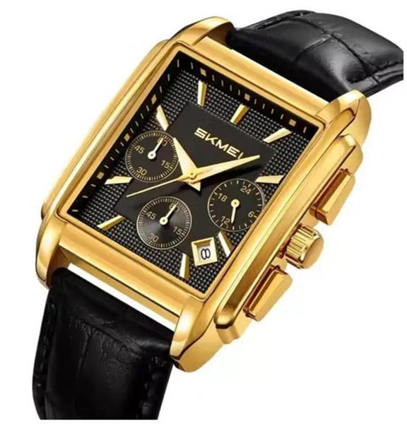 Picture of Skmei 2339 Square Dial Leather Strap Watch for Men-Black & Gold