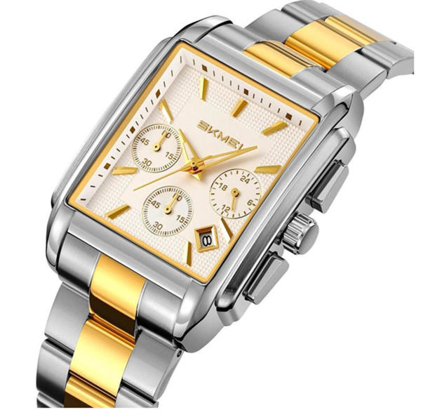 Picture of Skmei 2339 Golden Dial SS Strap Watch for Men-Silver & White