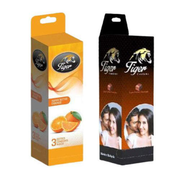 Picture of Tiger Super Dotted Flavoured Condom Combo Pack (Chocolate + Orange) – 2 Full Boxes (72 Pcs | 24 Packs)