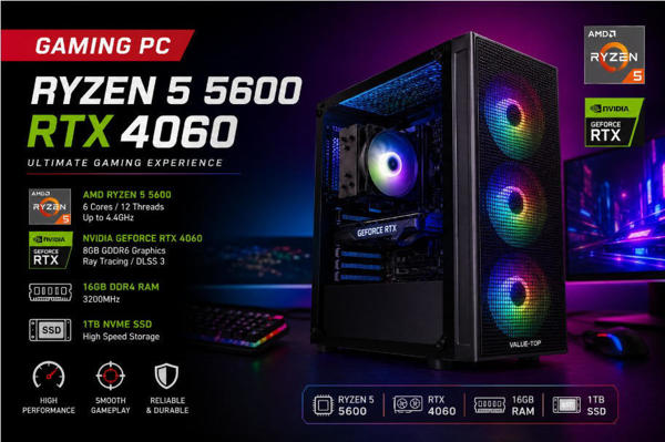 Picture of Gaming PC – Ryzen 5 5600 | RTX 4060 | 16GB RAM | 1TB SSD