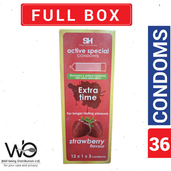 Picture of Active Condoms - Strawberry Flavor Condom - Full Box - 3x12=36pcs Condom (Made in India)