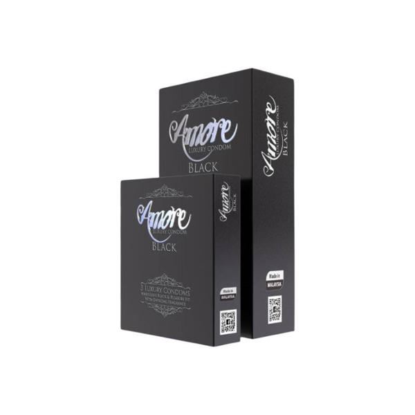 Picture of Amore Black Luxury Condom for Men | Full Box 3x6=18pcs Condom