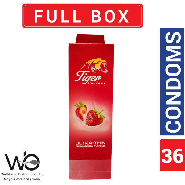 Picture of Tiger - Ultra Thin Strawberry Flavor Condom - Full Box - 36pcs