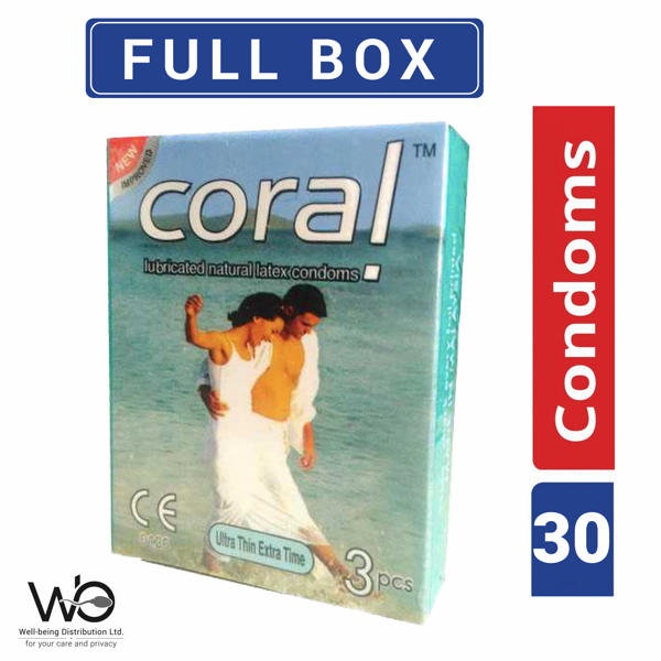 Picture of Coral Ultra Thin Extra Time Lubricated Natural Latex Condom for Men | Full Box 3x10=30pcs | Malaysia