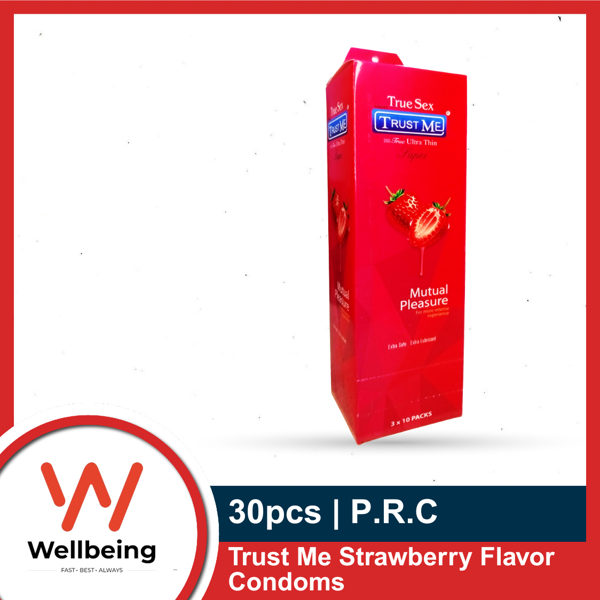 Picture of Trust Me Strawberry Flavor Condoms - Full Box - 3x10=30pcs