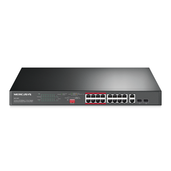 Picture of Mercusys MS118CP 16-Port 10/100Mbps + 2-Port Gigabit Rackmount Switch with 16-Port PoE+